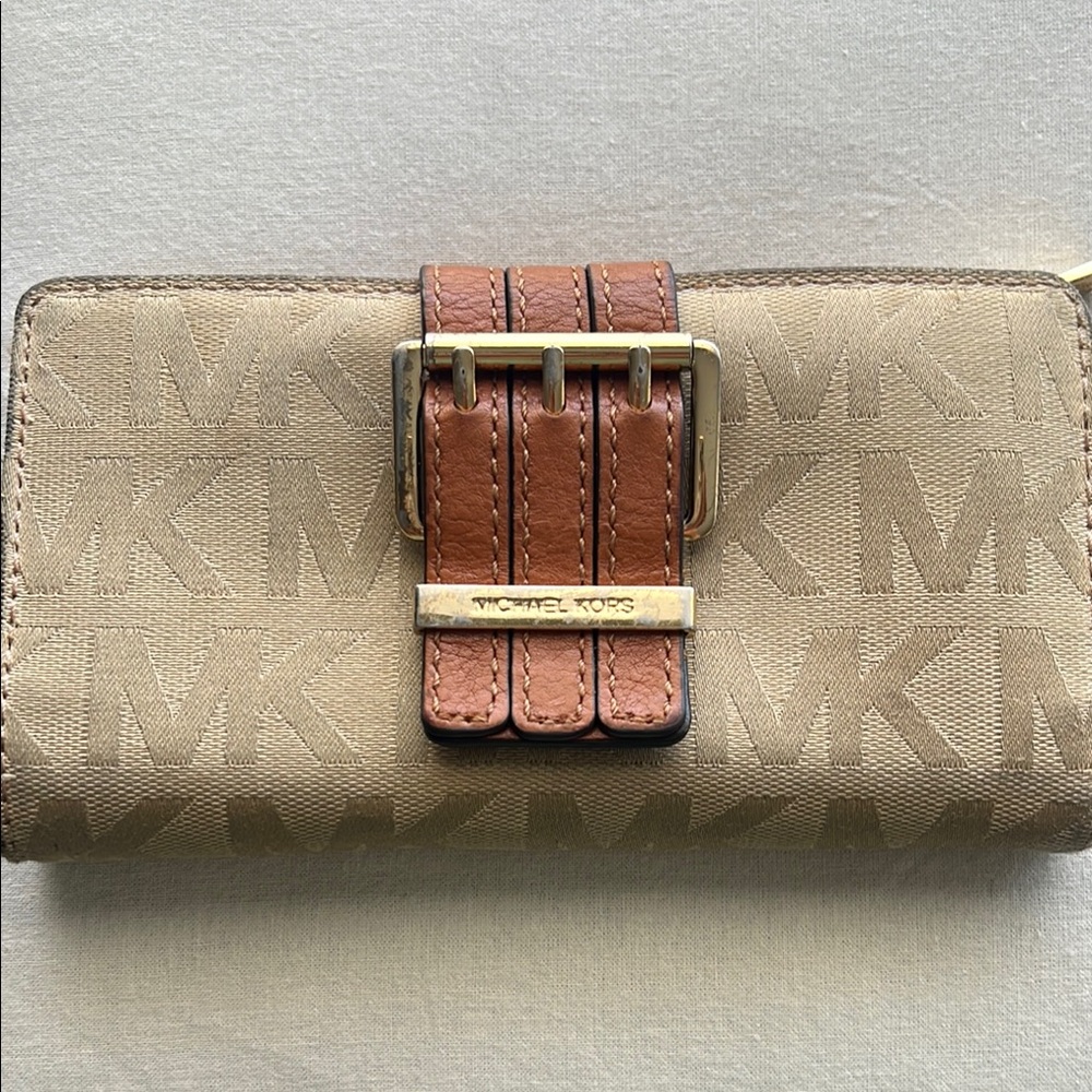 Michael Kors Beige and Brown Logo Wallet